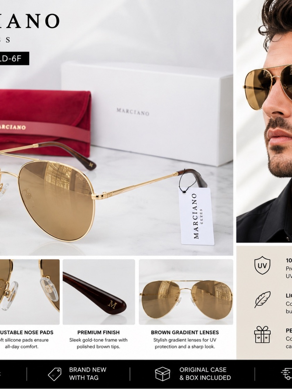 Marciano Gold Frame Sunglasses with Brown Gradient Lenses